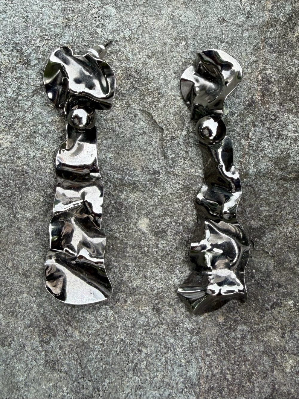Vintage Abstract Dangly Liquid Metal Hematite Earrings